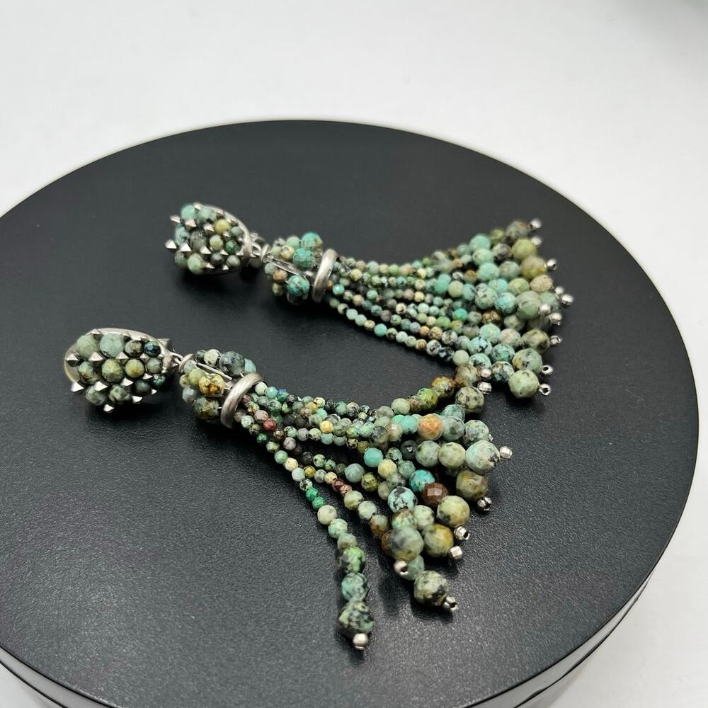 Kendra Scott Cecily African Turquoise Tassel Silver Plates Clip-on‎ Earrings
